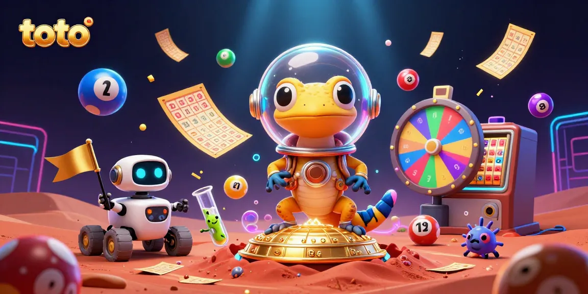 Mainkan toto sambil menjelajahi kasino emas di Mars bersama gecko Martian dalam ilustrasi ceria.