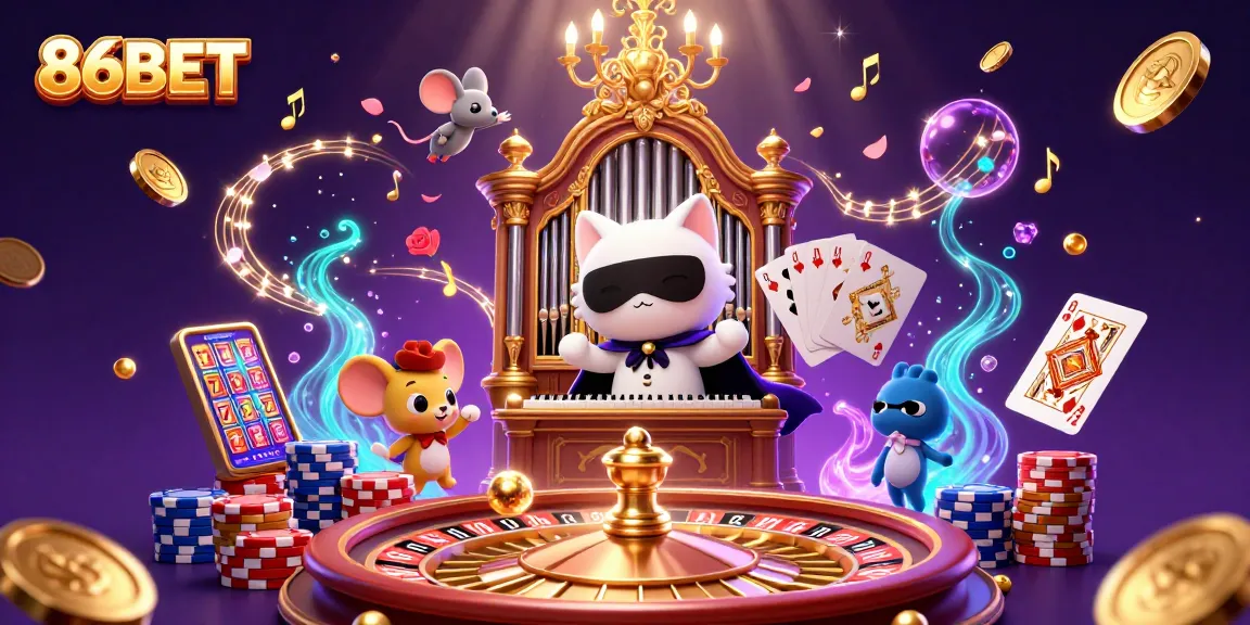 Experience thrilling gameplay with 86BET in a magical casino scene filled with excitement and treasure.