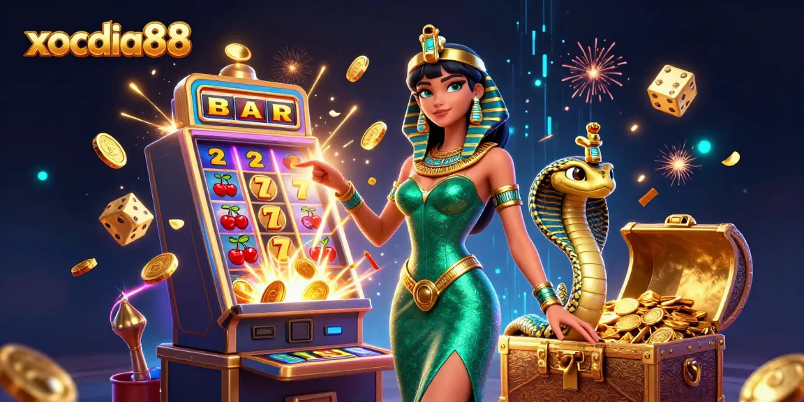 Xocdia88 showcases a thrilling slot machine explosion with vibrant game elements.