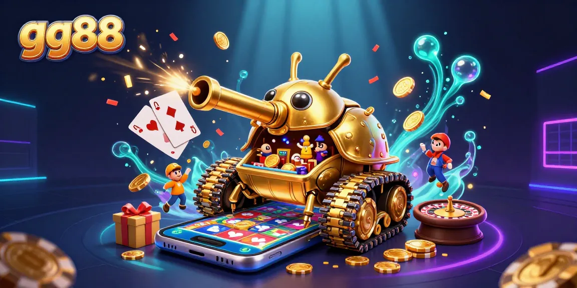 Experience thrilling gaming with gg88's vibrant casino-themed illustration, showcasing epic winning potential.
