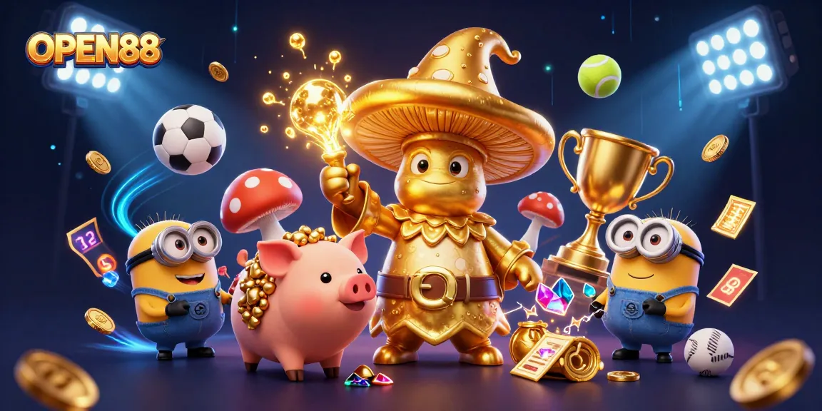 Experience the excitement of betting at OPEN88 with sports elements and gold treasures.