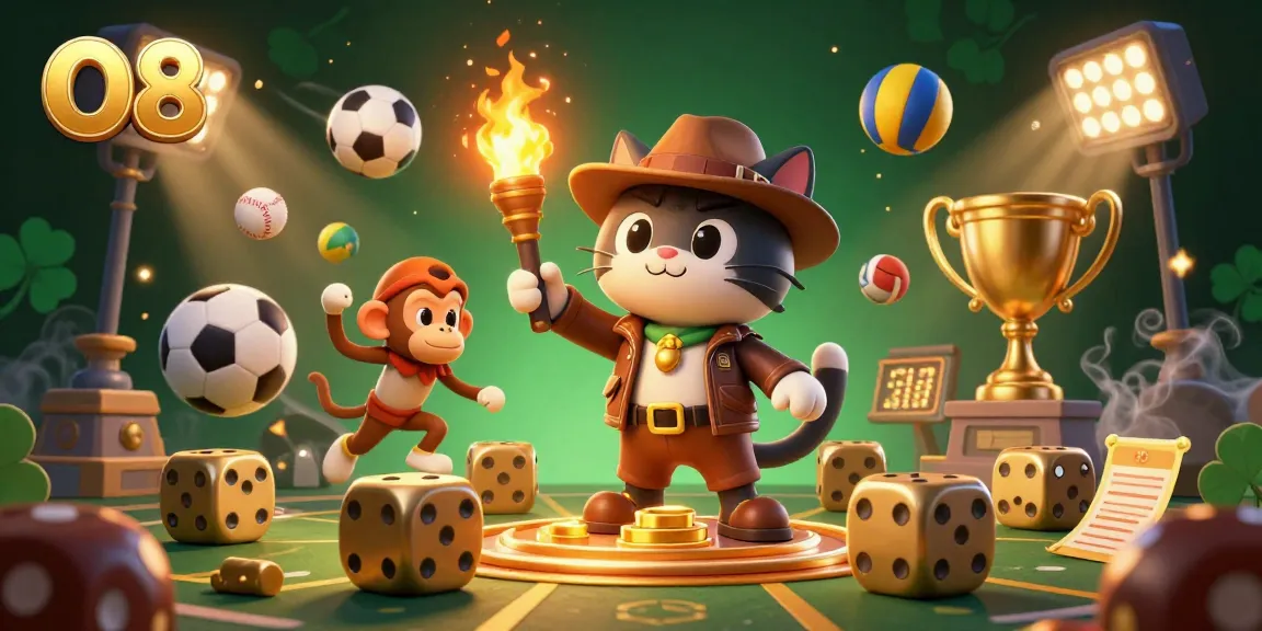 Experience exciting sports betting action at O8 with vibrant digital elements and golden treasures.