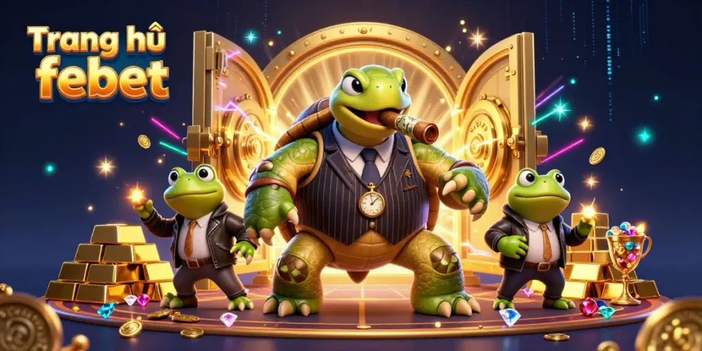 Catching huge jackpots at Trang chủ febet with 3D characters in dynamic casino scene.