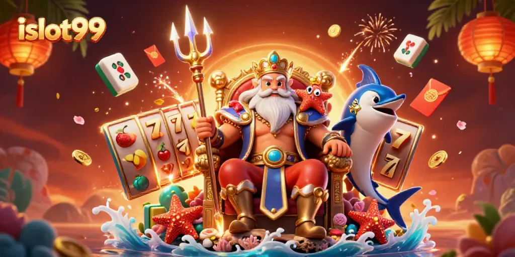 Experience the excitement of islot99 with sea king Neptune and vivid casino elements in action.