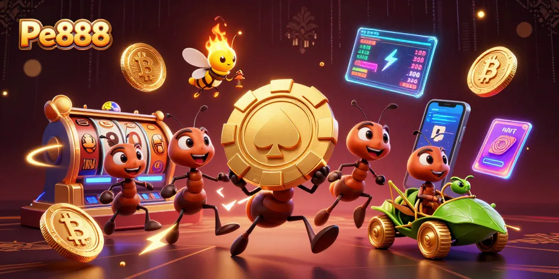Engage with Pe888's lively gaming scene as cartoon ants embark on a heist full of excitement.