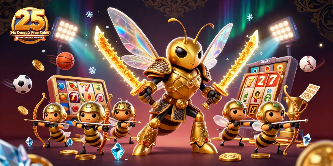 Engage with the 25 No Deposit Free Spins BitStarz Bonus Code: VIPSPIN50 in a vibrant 3D casino scene featuring dynamic characters and colorful game elements.
