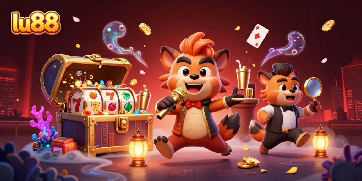 Join the laughter at lu88's comedy casino with hyenas and vibrant gaming elements!