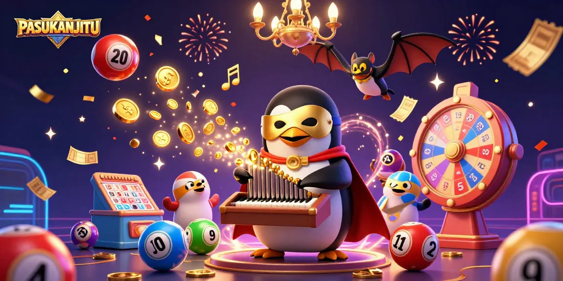 PASUKANJITU brings excitement as the penguin plays a pipe organ showering golden coins in this vibrant casino scene.
