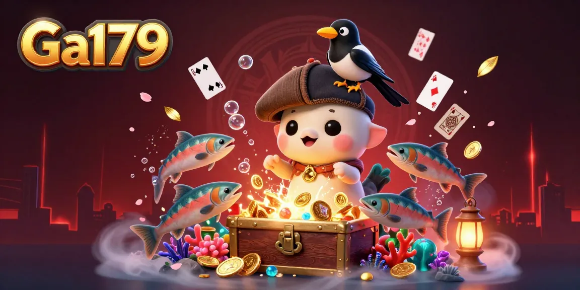 Experience thrilling Ga179 cockfighting action in a vibrant underwater casino setting with playful characters and treasure.