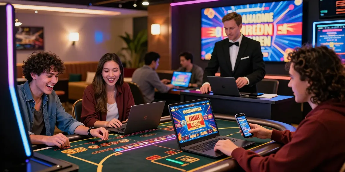 Exciting online casino atmosphere at https://dentalgroups.co.uk with diverse players enjoying games, colorful lighting, and engaging interactions.