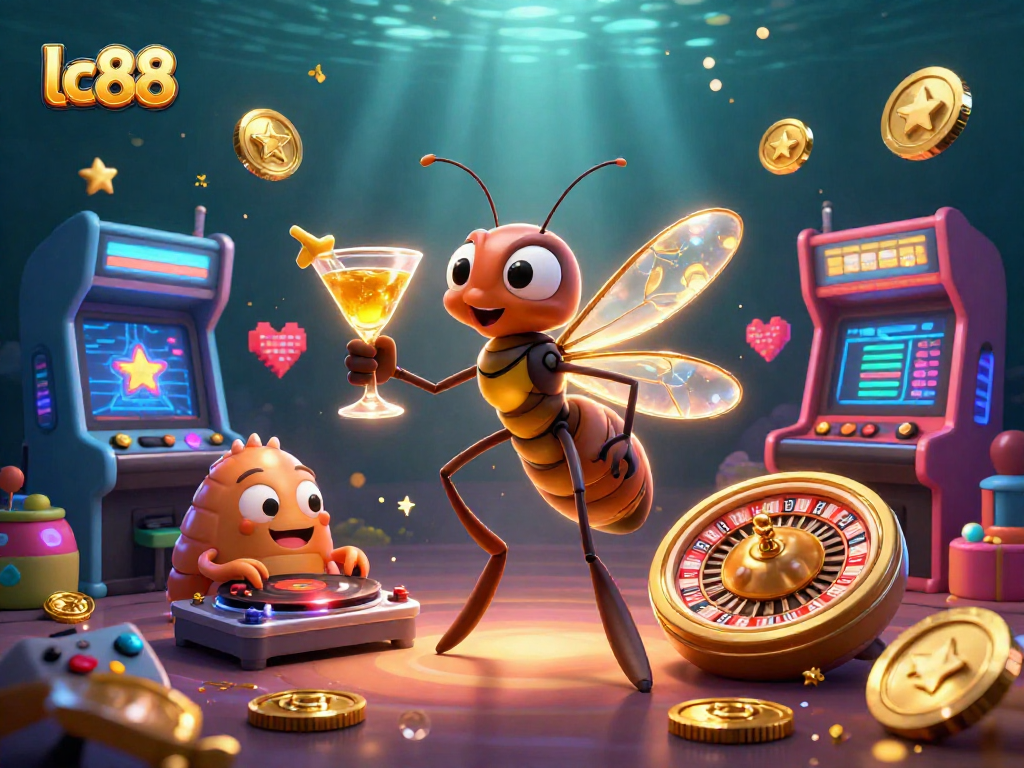 Experience the excitement of lc88 with a vibrant 3D casino scene featuring animated characters and gaming elements.