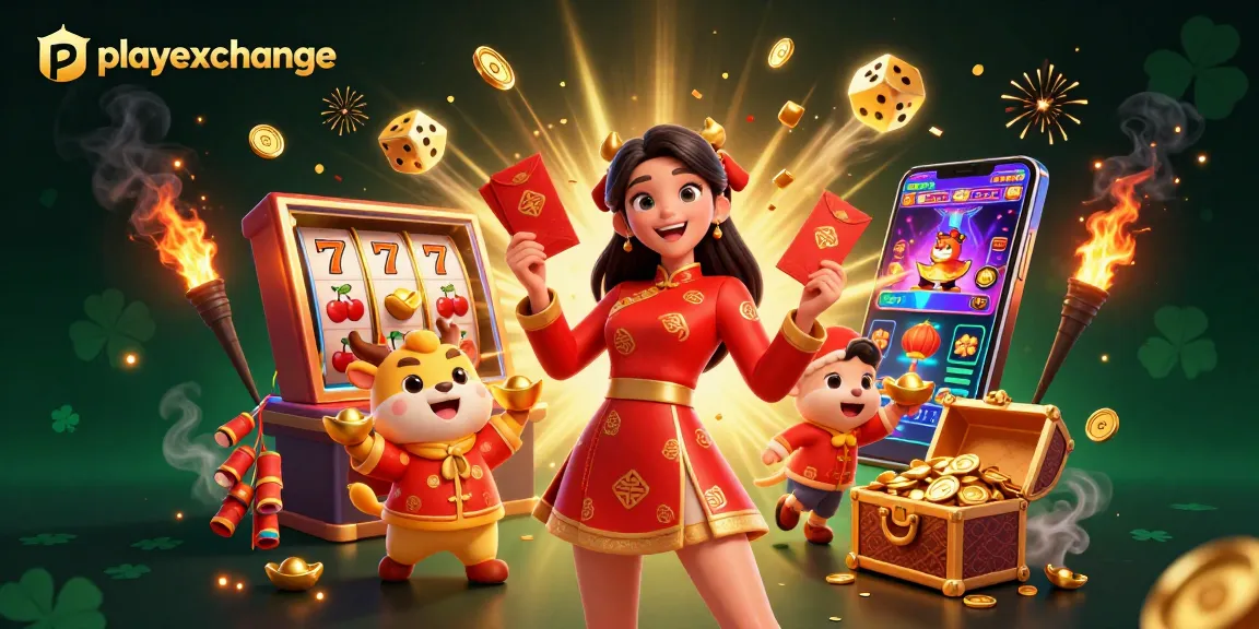 Experience playexchange with vibrant casino excitement and dynamic gaming elements in this festive illustration.
