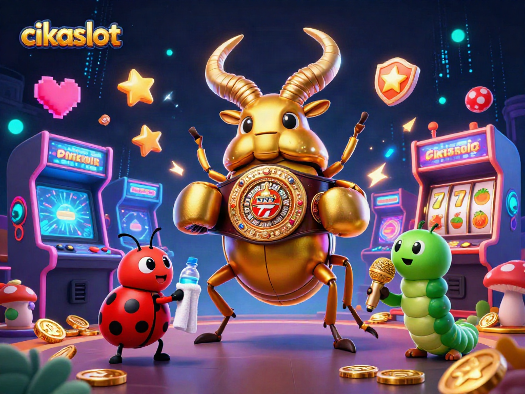 Cikaslot engages with vibrant 3D casino elements in a dynamic gaming scene.