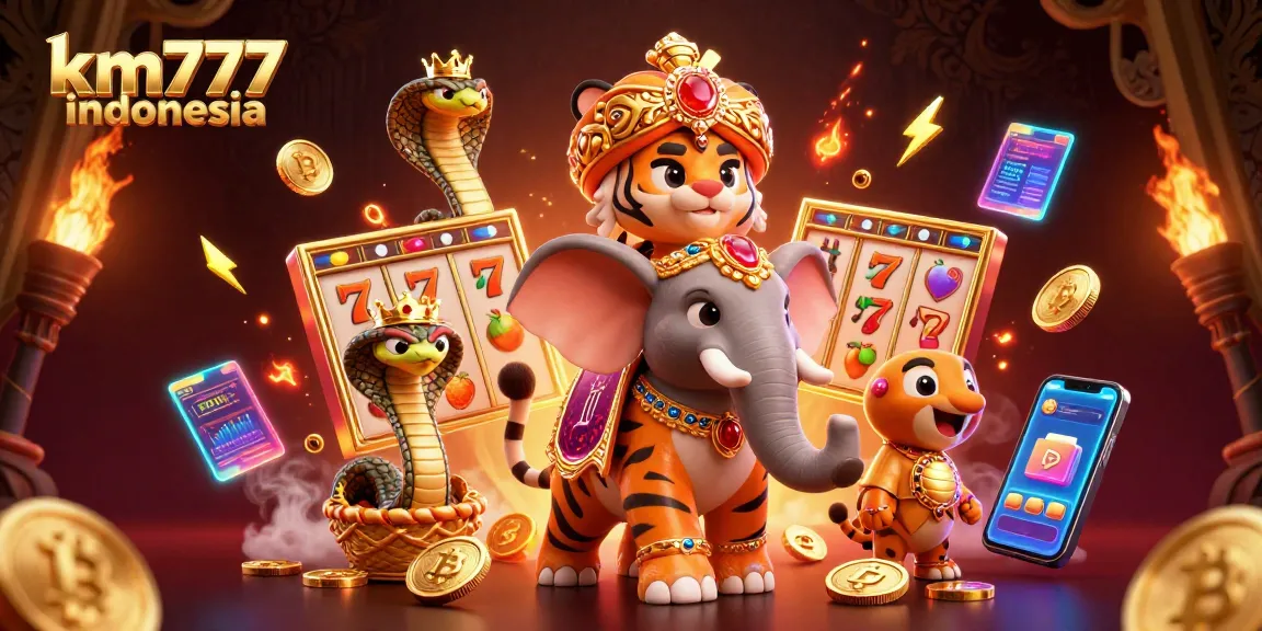 Experience thrilling games at km777 indonesia with a vibrant 3D casino scene featuring stunning characters and elements.
