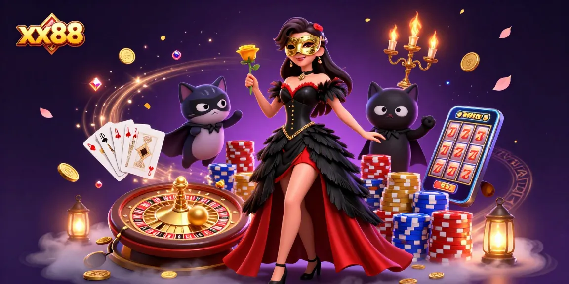 Experience thrilling gaming with xx88, featuring vibrant casino elements and stylish characters.