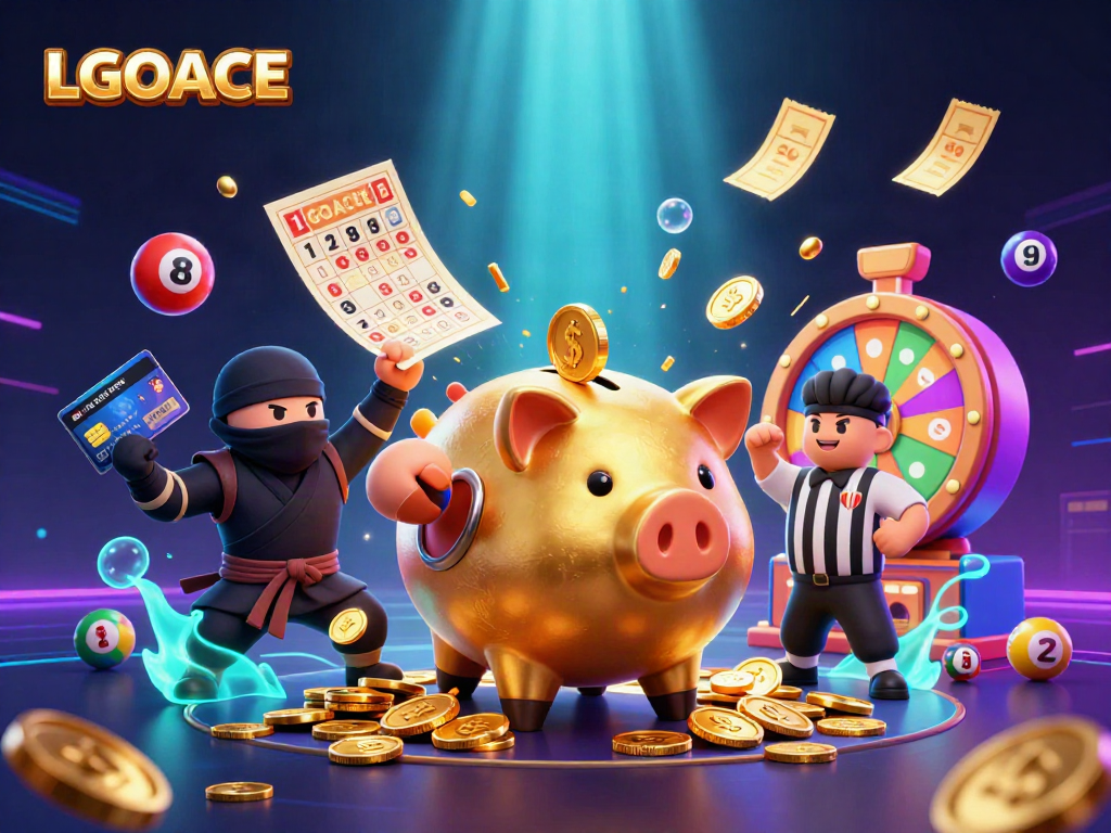 LGOACE showcases a gaming scene with vibrant colors, featuring unique characters in a dynamic casino environment.