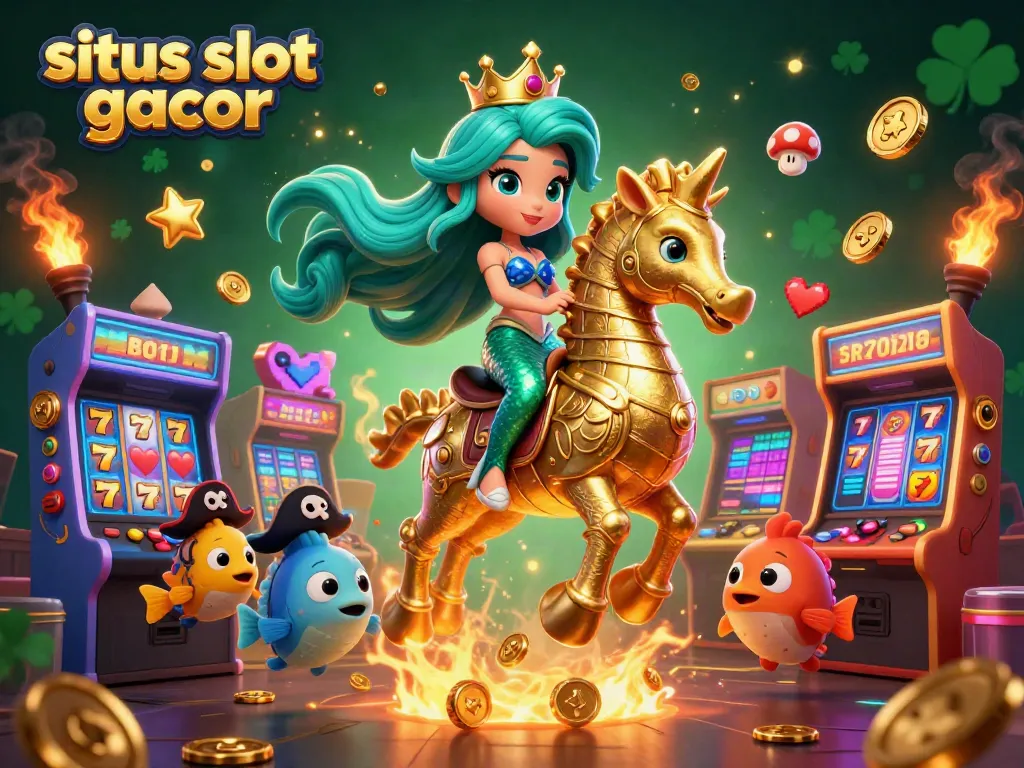 Situs slot gacor showcases a vibrant scene of a mermaid princess and seahorse amidst slot game excitement.