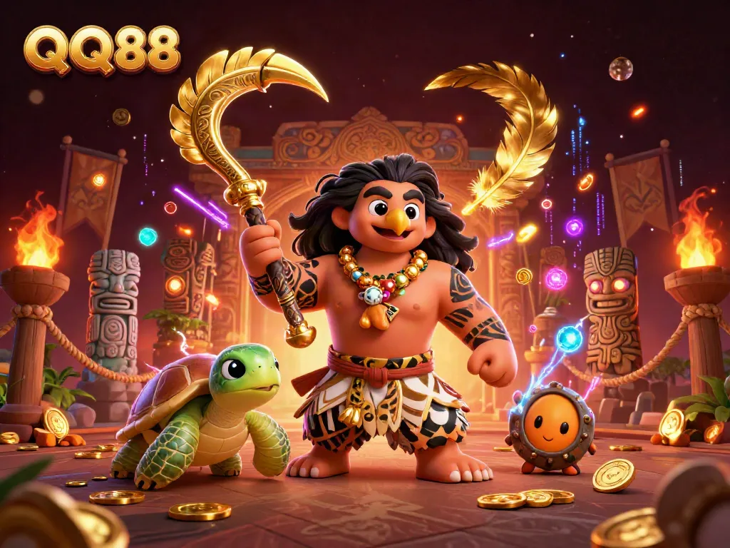 Experience thrilling gambling with QQ88's lively characters in a richly detailed casino illustration.