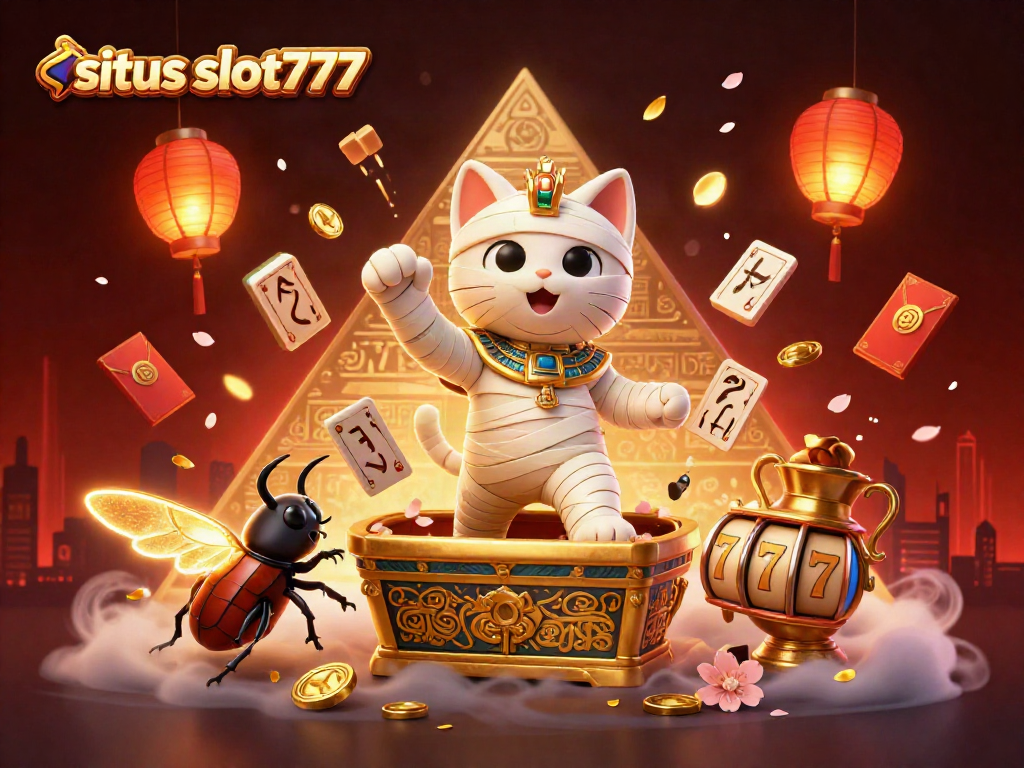 Menangkan permainan menarik di situs slot777, dikelilingi slot gacor dan simbol keberuntungan.