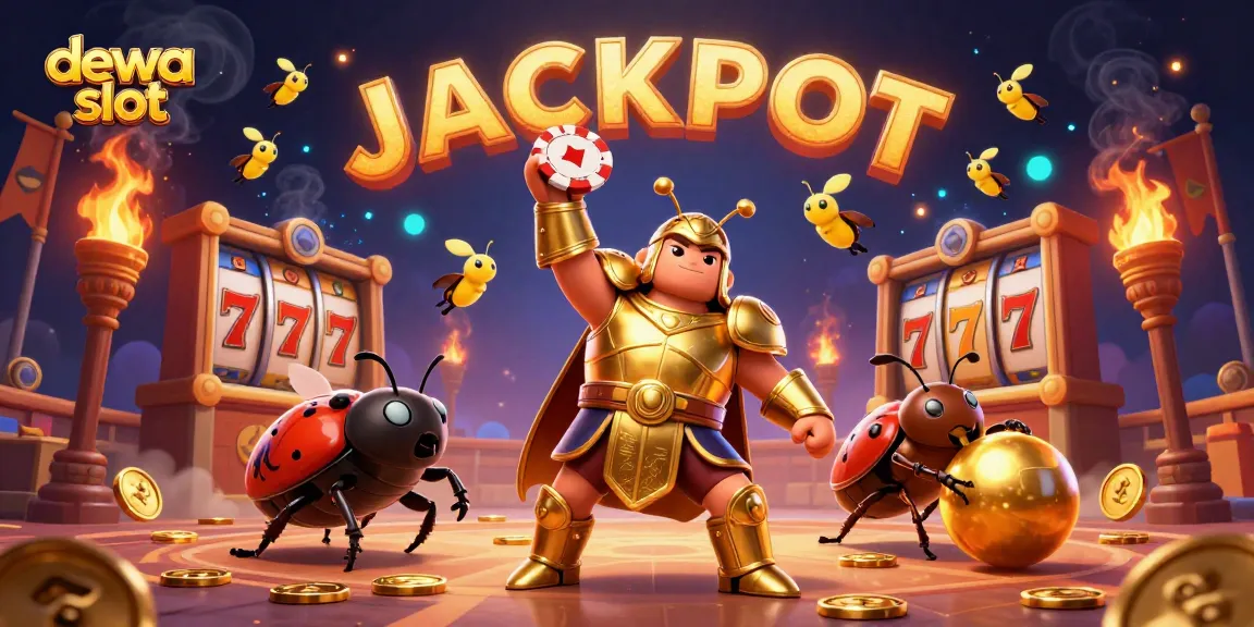 Dewa slot champions celebrating a jackpot victory in a vibrant, dynamic casino-themed illustration.