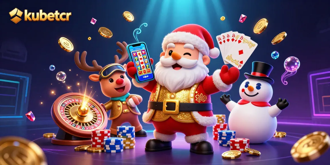 Join the festive fun with kubetcr's exciting casino games, featuring Santa in a dazzling casino scene.