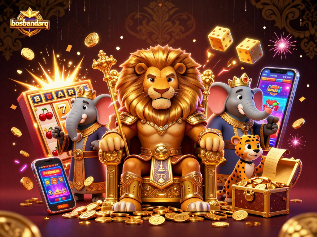 Experience thrilling gameplay with bosbandarq as lion king reigns over an exciting casino with jackpot elements.