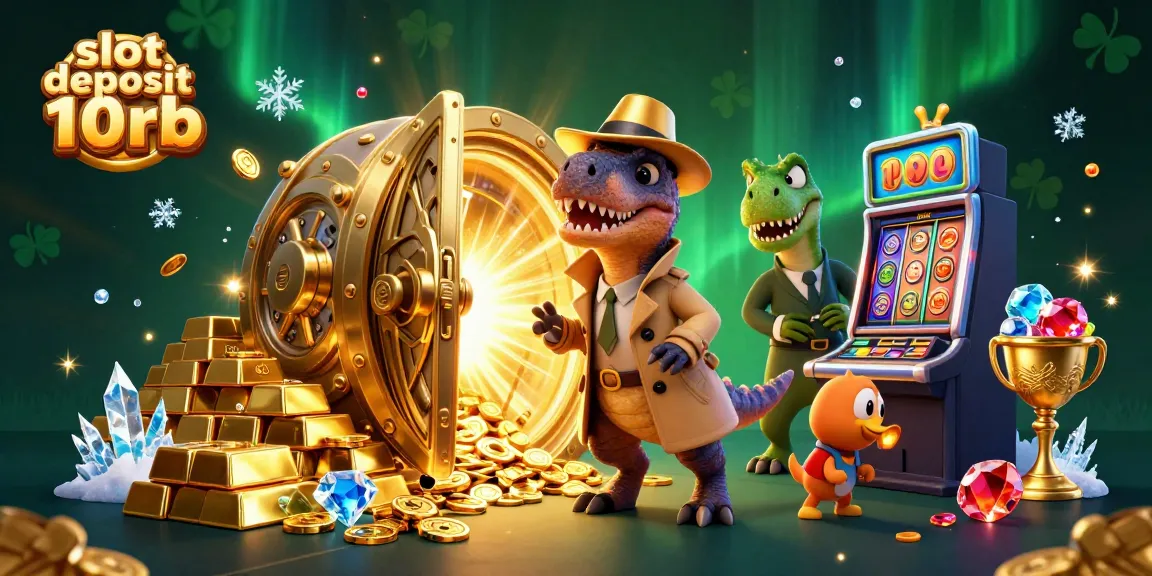 Engage with slot machines in the vibrant world of slot deposit 10rb, featuring playful dinosaur characters.
