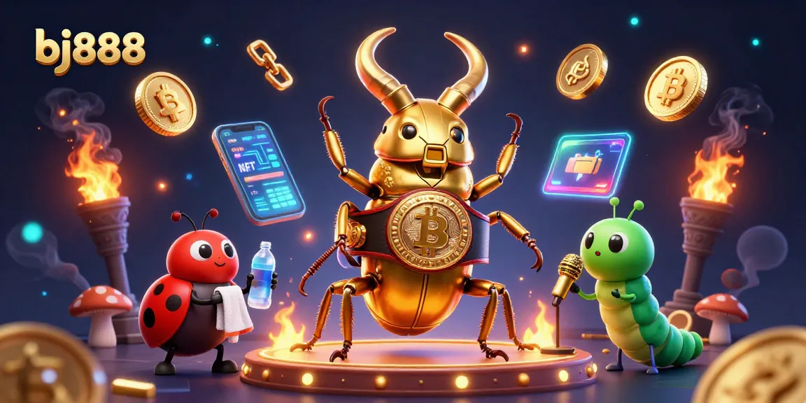Experience big wins with bj888 featuring a 3D golden beetle champion in a vibrant casino scene.