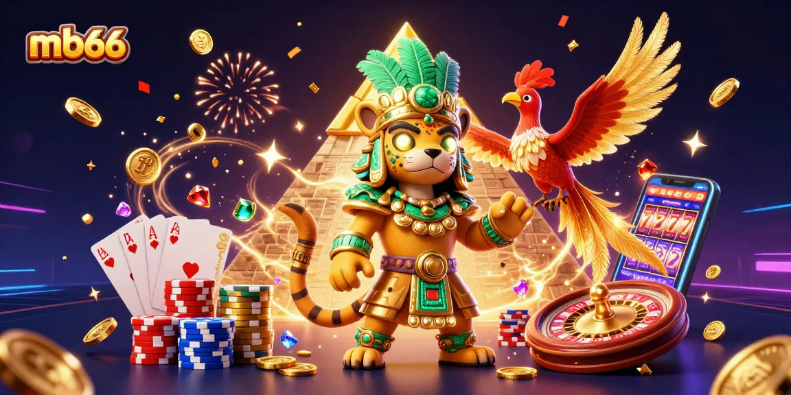 Experience thrilling gaming with mb66, showcasing colorful poker chips, confetti, and excitement.
