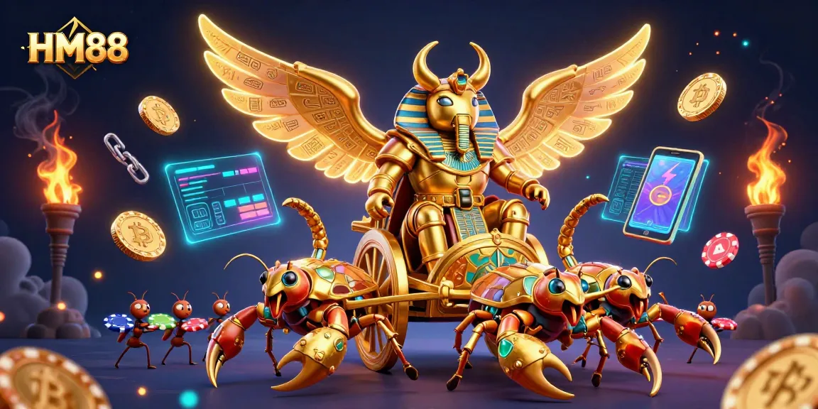 Play poker with HM88 in a vibrant scene featuring golden elements and dynamic casino action.
