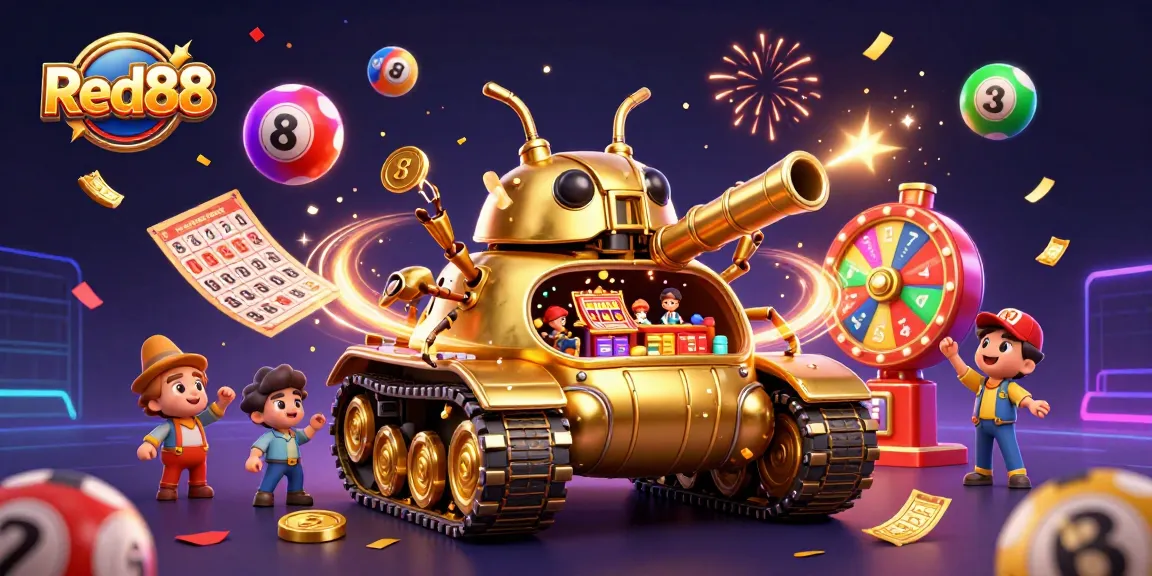 Join the excitement at Red88's miniature casino inside a golden beetle tank filled with prizes and lottery fun!