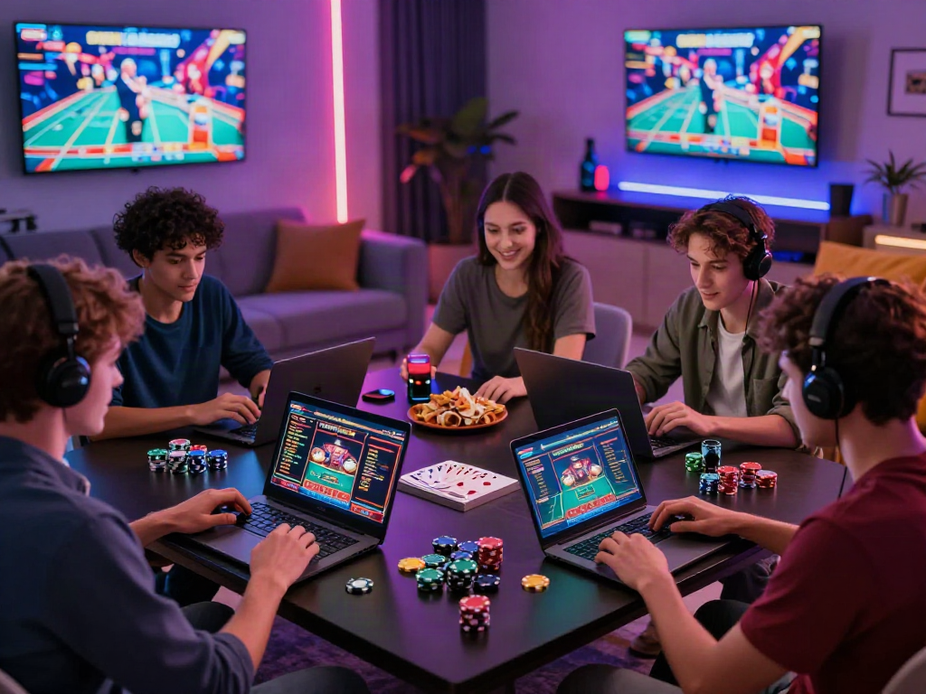 Exciting gaming night with players enjoying credit card casinos around a modern table.