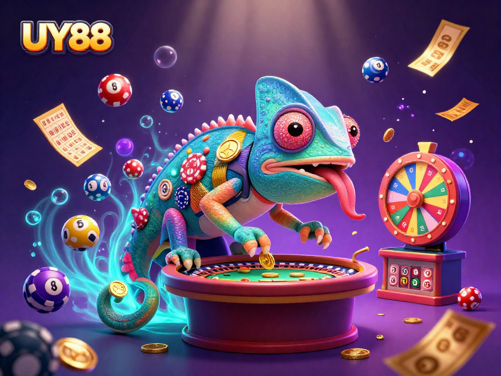 Experience non-stop excitement with UY88's colorful promotional casino illustration showcasing dynamic games.
