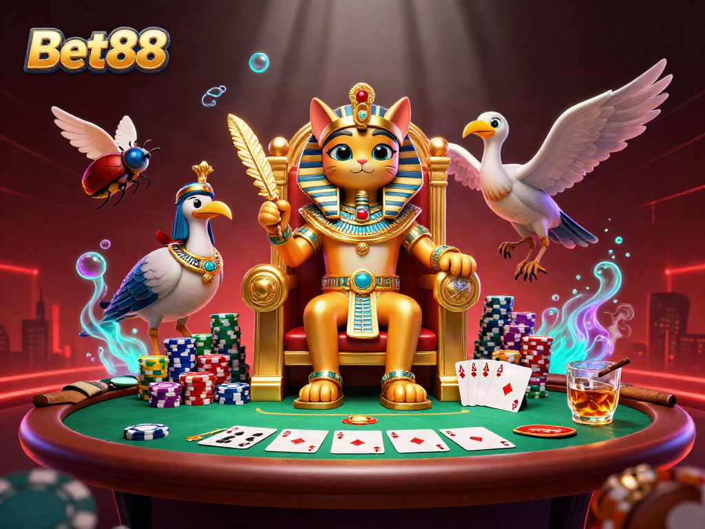 Experience the excitement of Bet88 with a vibrant casino scene showcasing poker and rich visuals.