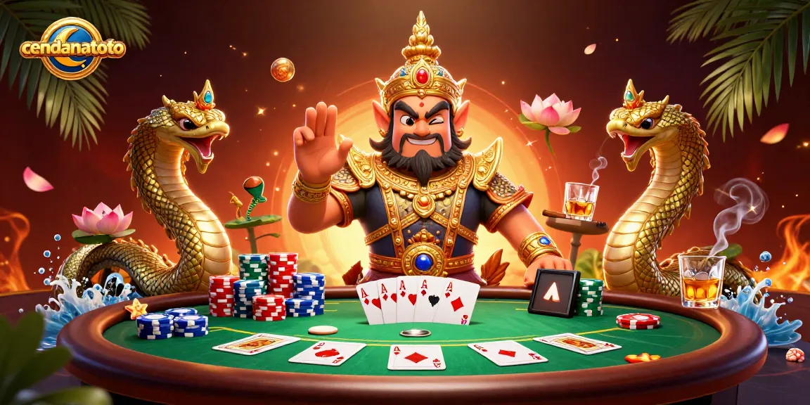 Join the excitement of cendanatoto with colorful poker elements and vibrant characters in a rich casino scene.