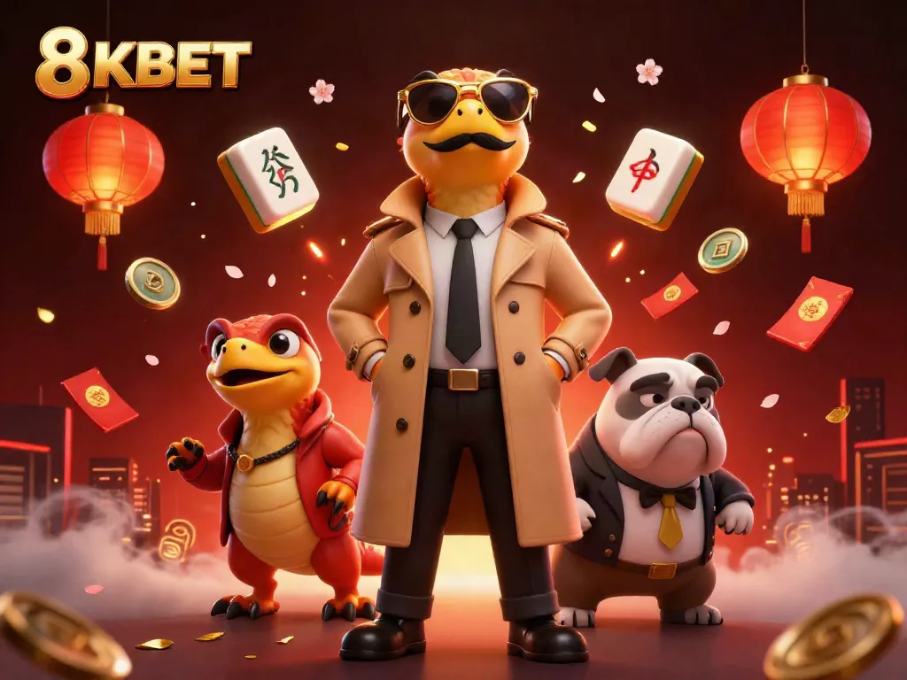 Experience thrilling gameplay at 8KBET with vibrant raptor characters sneaking into a VIP casino scene.