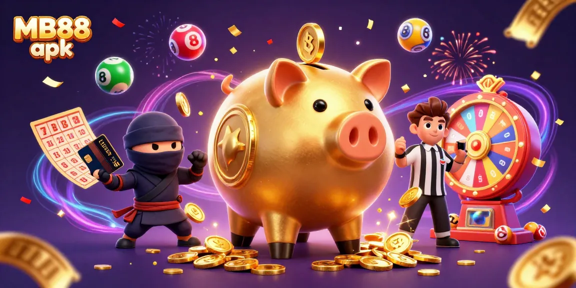 Experience exhilarating wins with MB88 apk in a 3D casino scene featuring vibrant characters and game elements.