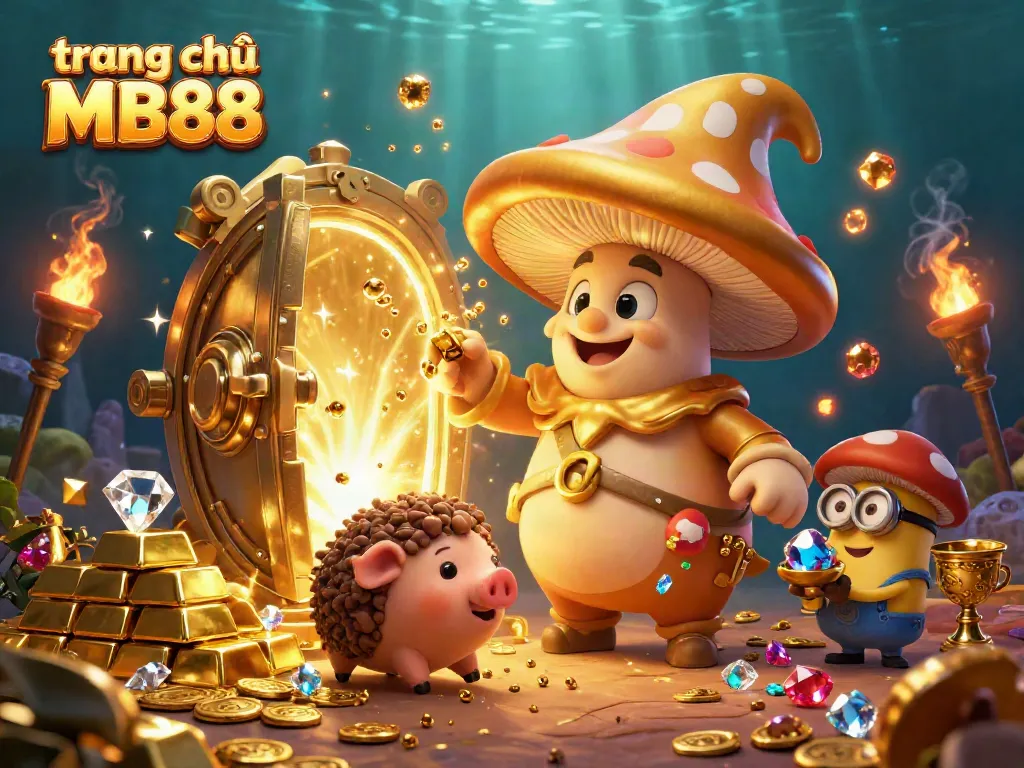 Experience exciting gaming on trang chủ MB88 with vibrant 3D wizard characters and treasures.