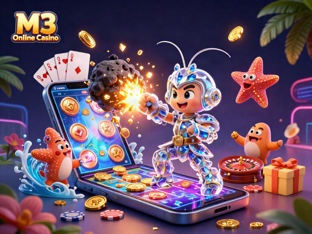 Engage in thrilling gameplay at M3 Online Casino with vibrant colors and dynamic casino elements.
