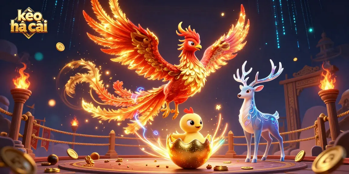 Place bets on kèo nhà cái with a striking phoenix scene and engaging casino elements.