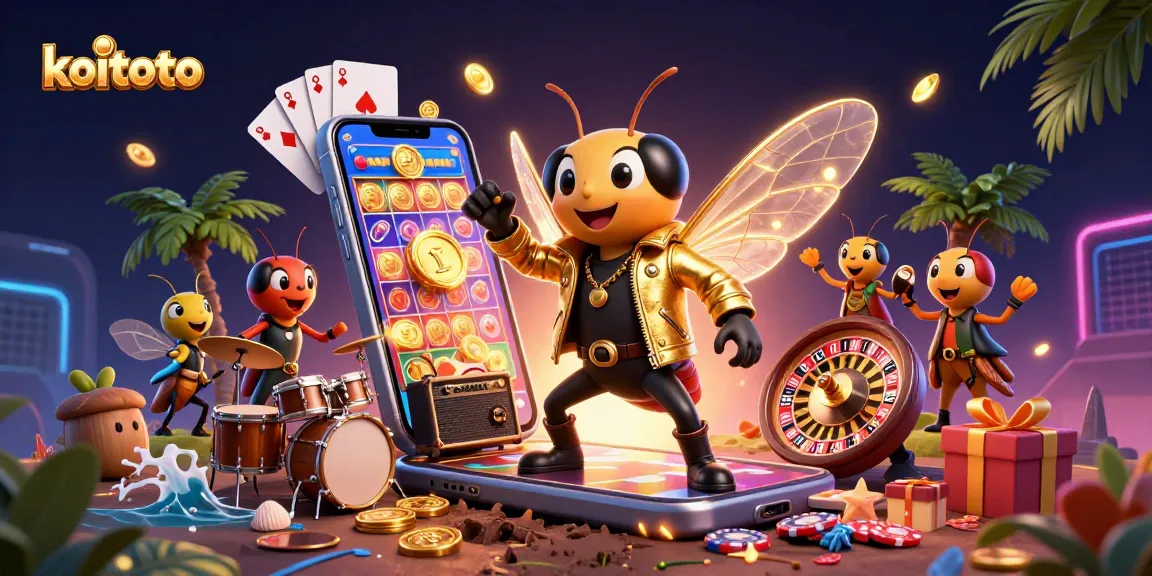 Koitoto is a vibrant illustration showcasing a casino scene with dynamic characters and captivating game elements.