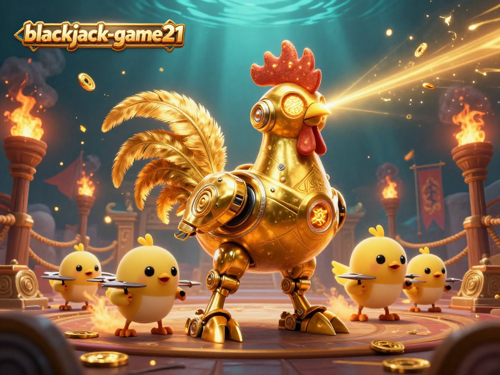 Experience the excitement of blackjack-game21 in a vibrant 3D casino scene with dynamic characters and gold coins.