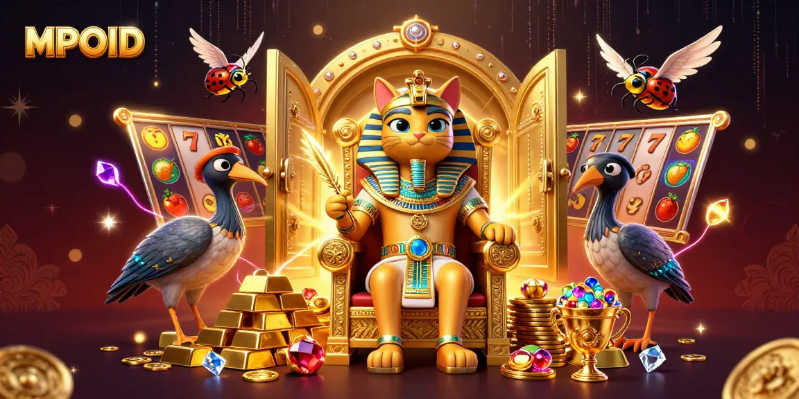 MPOID delivers exciting jackpot wins with vibrant slot reels amid a richly detailed casino scene.