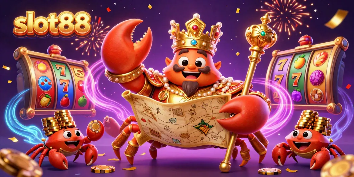 Menangkan slot88 dengan ilustrasi percikan keberuntungan di kasino, menampilkan simbol slot dan replika jackpot.