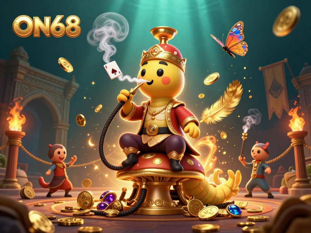 Engage in thrilling gameplay at ON68, featuring vibrant characters and golden casino elements.