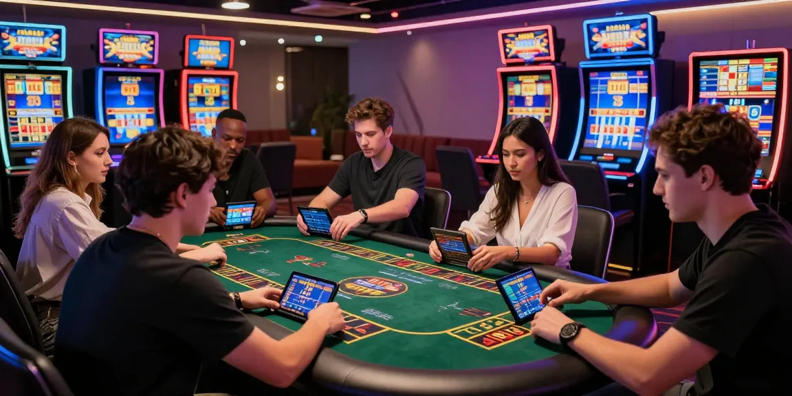 Engaging scene of players enjoying credit card casinos in a modern gaming lounge with vibrant atmosphere.