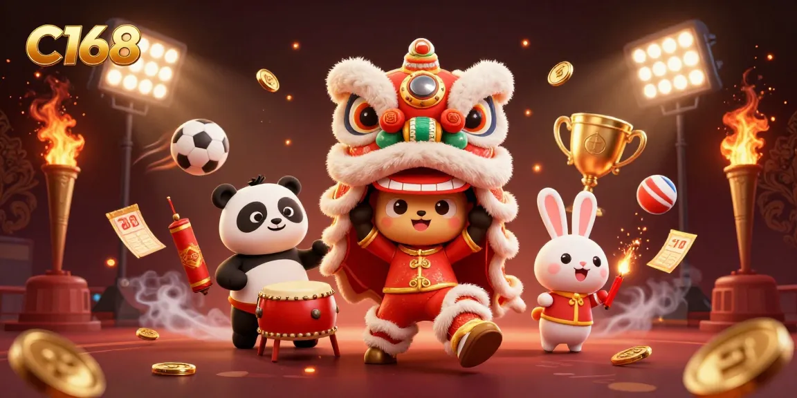 Experience thrilling gaming at C168 while enjoying festive lion dance and vibrant casino action.