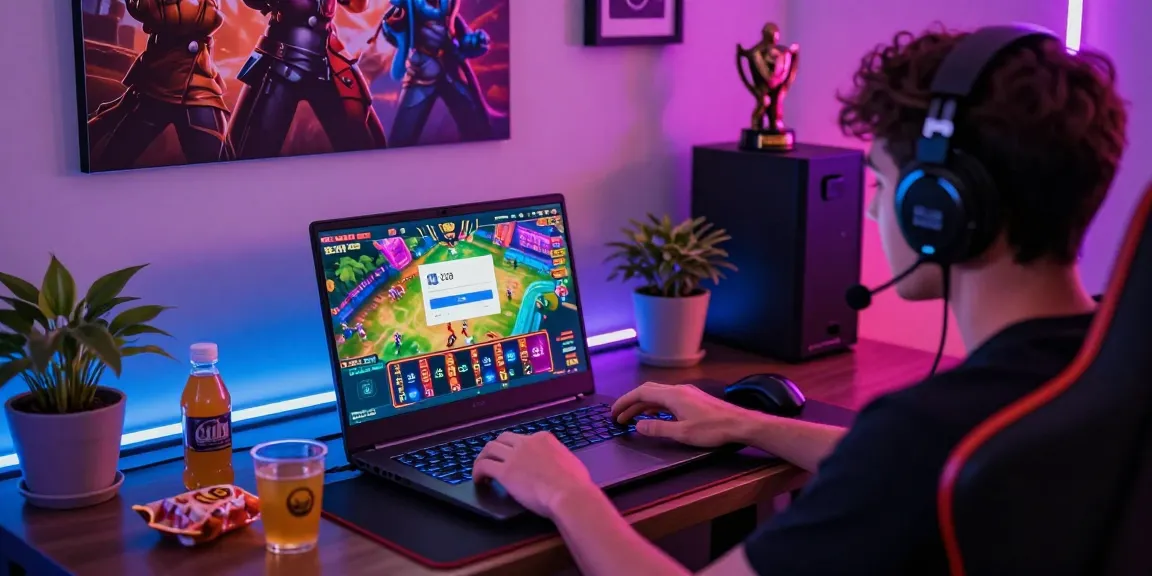 Engaging scene of user accessing 123b đăng nhập on laptop, vibrant gaming environment visible.