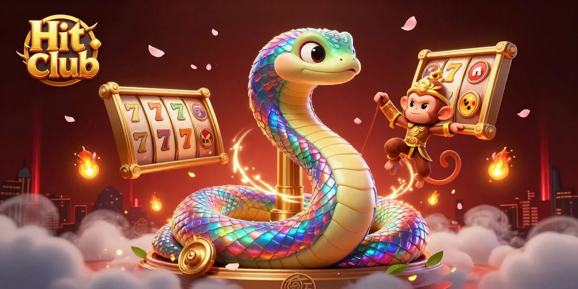 Hit club showcases an exciting scene with spinning slot reels and vibrant characters in a magical casino atmosphere.