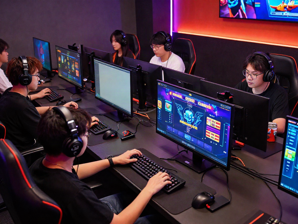 Engaged players experiencing the fast-paced QQMacan slot games in a modern gaming lounge.